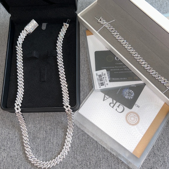 Other - 925 Silver two rows iced out hip hop VVS Moissanite Diamond Cuban link chain